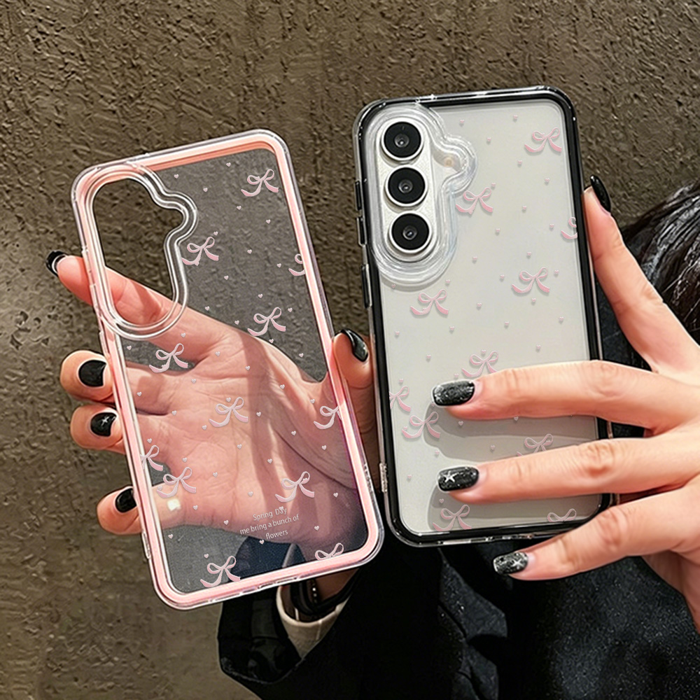 Clear Shockproof Bumper Case - Custodia Morbida Rosa con Fiocco Carino